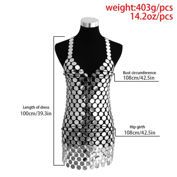 🪙 Sexy Backless Silver Disc Sequin Dress 🛸 - Picture 4 of 5
